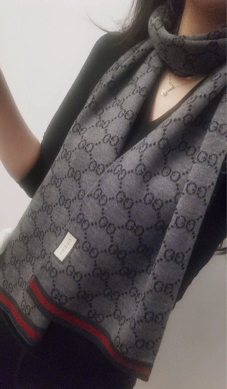 Gucci Gucci Gray Double G Logo Wool Scarf Size ONE SIZE - 6 Thumbnail