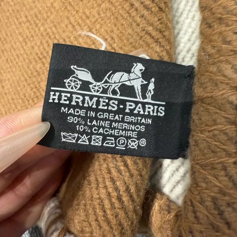 Hermes Hermes Brown Cashmere Wool Scarf Shawl Size ONE SIZE - 2 Thumbnail