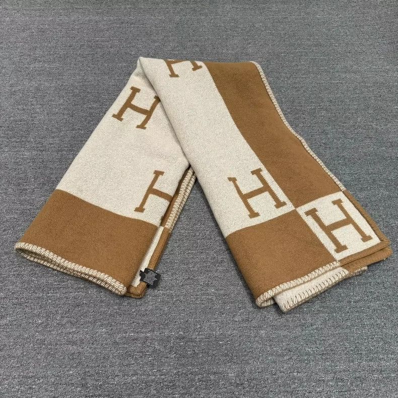 Hermes Hermes Brown Cashmere Wool Scarf Shawl Size ONE SIZE - 3 Thumbnail