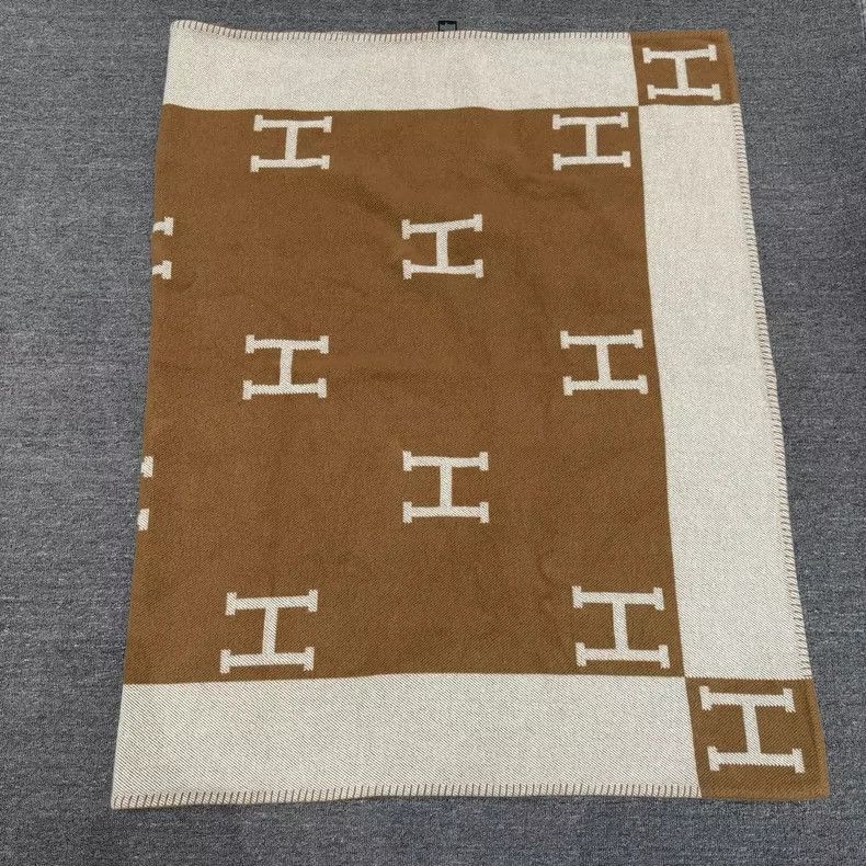 Hermes Hermes Brown Cashmere Wool Scarf Shawl Size ONE SIZE - 5 Thumbnail