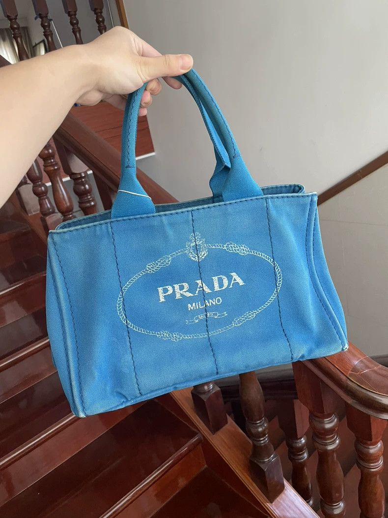 Prada Prada Light Blue Denim Beach Bag Size ONE SIZE - 2 Thumbnail