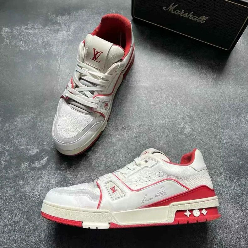 Louis Vuitton Louis Vuitton LV Trainer Sneakers in White and Red Size US 8.5 / EU 41-42 - 4 Thumbnail