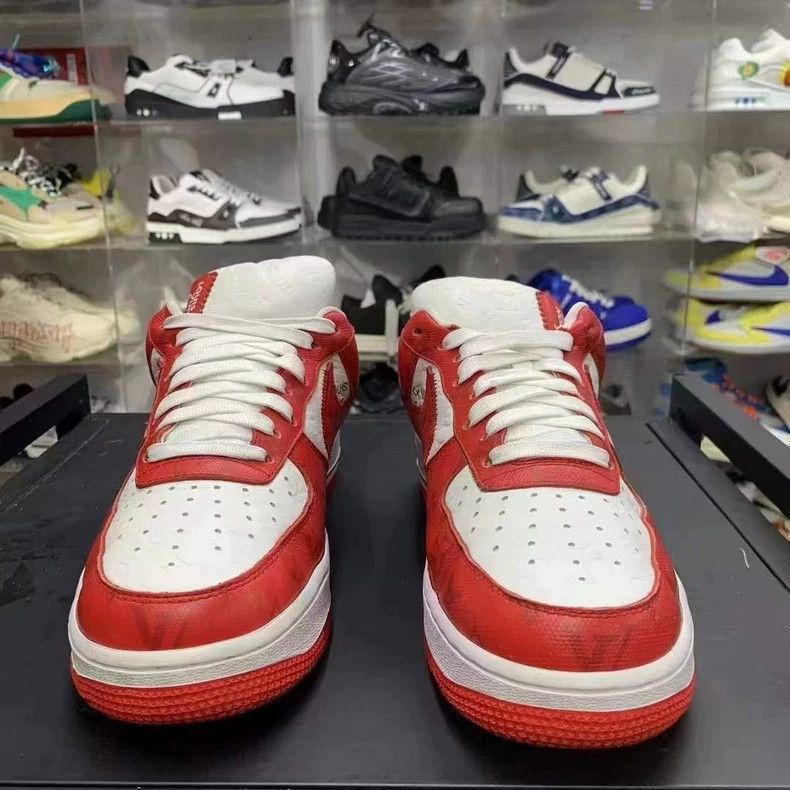 Louis Vuitton Red and White Nike Air Force Sneakers Size US 8 / EU 41 - 2 Thumbnail