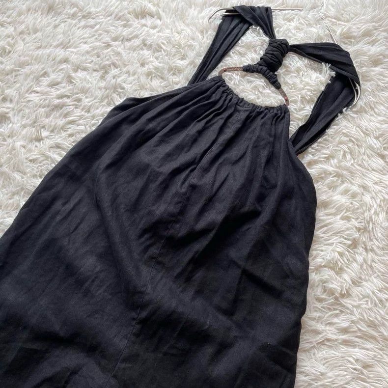 Black Cotton Linen Suspender Jumpsuit