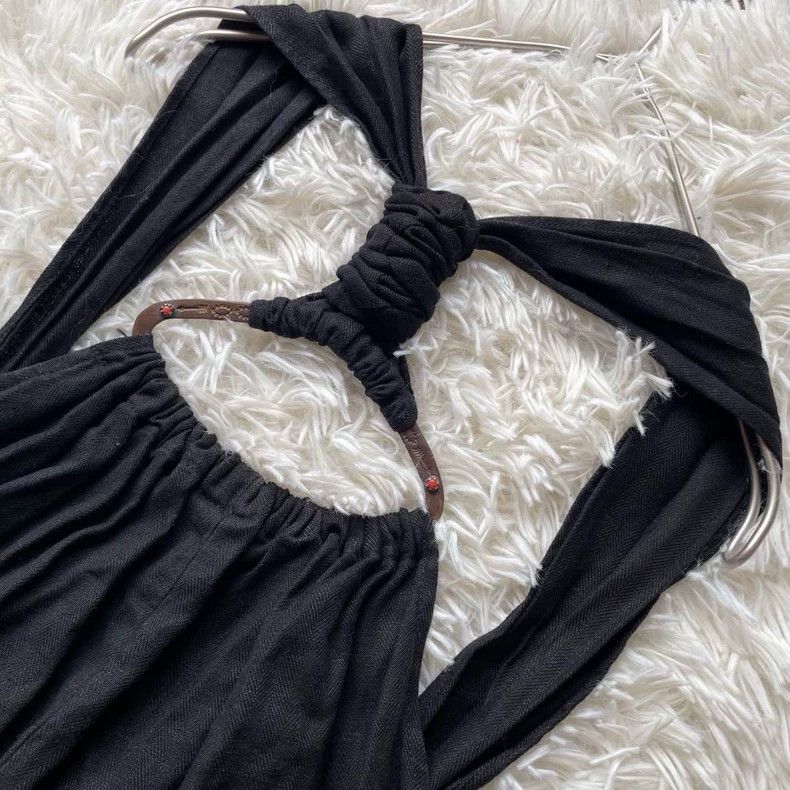 Black Cotton Linen Suspender Jumpsuit