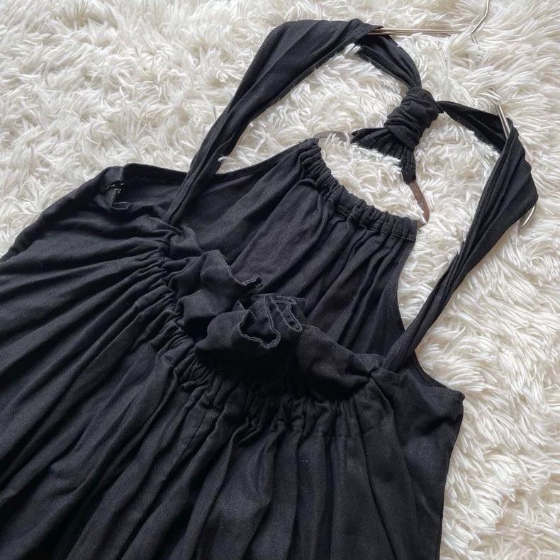 Black Cotton Linen Suspender Jumpsuit
