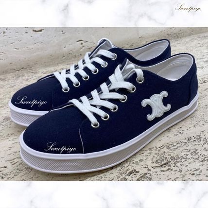 Celine JANE SNEAKERS LOW LACE-UP WITH TRIOMPHE PATCH in CANVAS AND CALFSKIN Size US 7 / IT 37 - 2 Thumbnail
