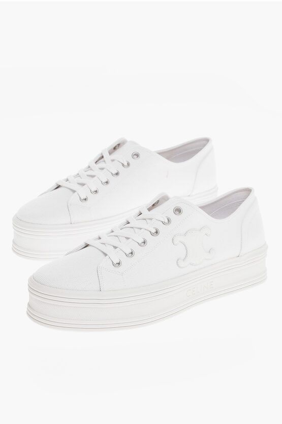 Celine JANE CANVAS LOW-TOP SNEAKERS WITH LEATHER TRIOMPHE DETAIL AND PLATFORM 3.5CM Size US 10 / IT 40 - 2 Thumbnail