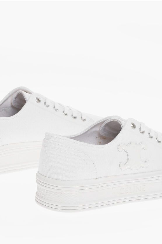Celine JANE CANVAS LOW-TOP SNEAKERS WITH LEATHER TRIOMPHE DETAIL AND PLATFORM 3.5CM Size US 12 / IT 42 - 3 Thumbnail