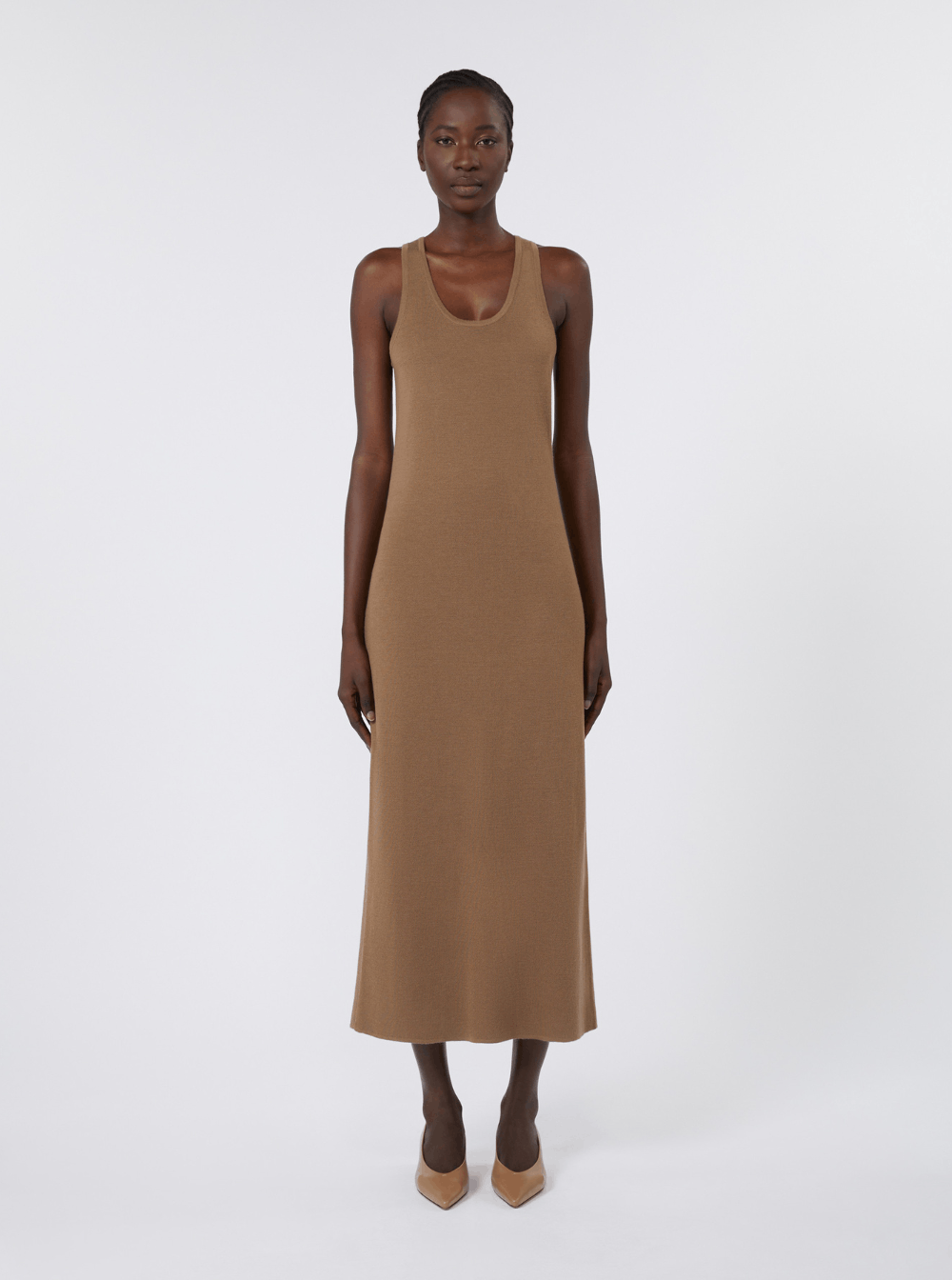 Max Mara 'Aceri' Brown Dress with Round Neck and Rear Single Slit in Wool Woman Size XS / US 0-2 / IT 36-38 - 4 Thumbnail