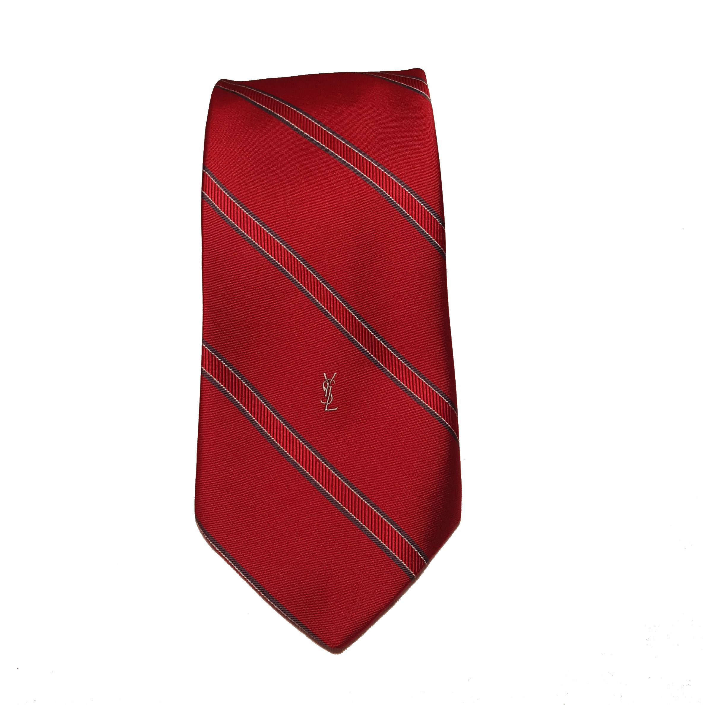 Vintage VINTAGE YVES SAINT LAURENT TIE IN STRIPED RED WITH EMBROIDERED ...