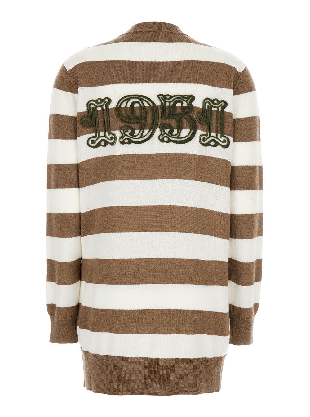 Max Mara 'Fiemme'Beige Cardigan with Rear Embroidery and All-Over Striped Motif in Wool Woman Size S / US 4 / IT 40 - 2 Thumbnail