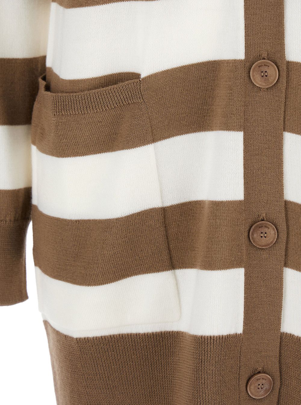 Max Mara 'Fiemme'Beige Cardigan with Rear Embroidery and All-Over Striped Motif in Wool Woman Size XS / US 0-2 / IT 36-38 - 3 Thumbnail