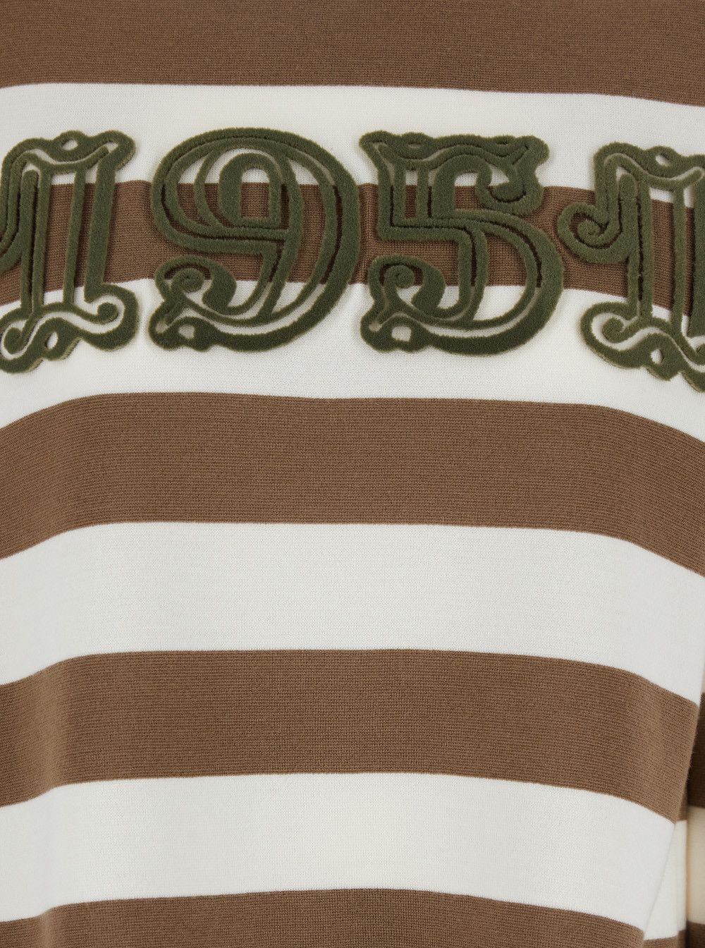 Max Mara 'Viterbo' Beige Crewneck Sweater with Embroidery on the Front and All-Over Striped Motif in Wool Woman Size M / US 6-8 / IT 42-44 - 3 Thumbnail
