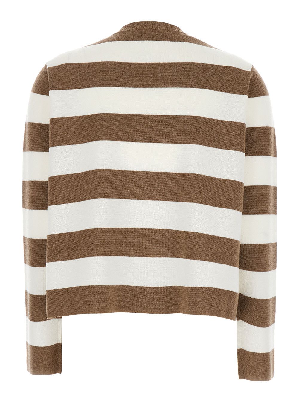 Max Mara 'Viterbo' Beige Crewneck Sweater with Embroidery on the Front and All-Over Striped Motif in Wool Woman Size S / US 4 / IT 40 - 2 Thumbnail