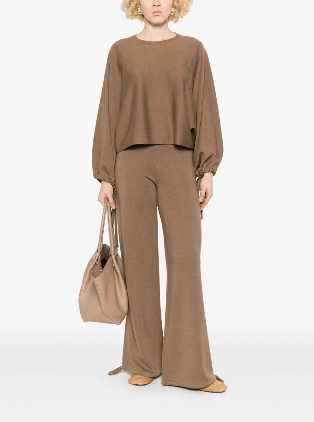 Max Mara 'Frais' Brown Crewneck Sweater with Cuffs with Ties in Wool Woman Size M / US 6-8 / IT 42-44 - 4 Thumbnail