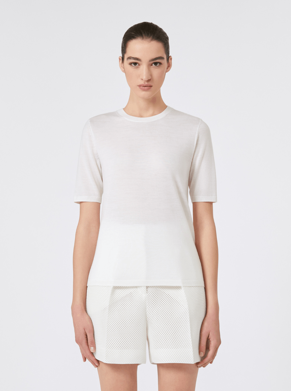 Max Mara 'Gerico' White Crewneck Sweater with Short Sleeves in Wool Woman Size S / US 4 / IT 40 - 4 Thumbnail