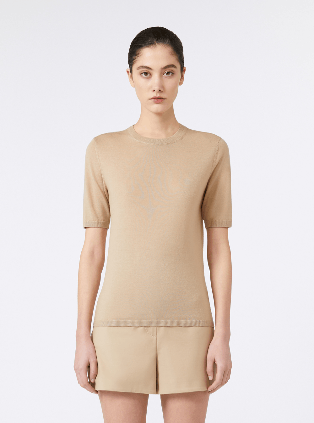 Max Mara 'Gerico' Beige Crewneck Sweater with Short Sleeves in Wool Woman Size L / US 10 / IT 46 - 4 Thumbnail