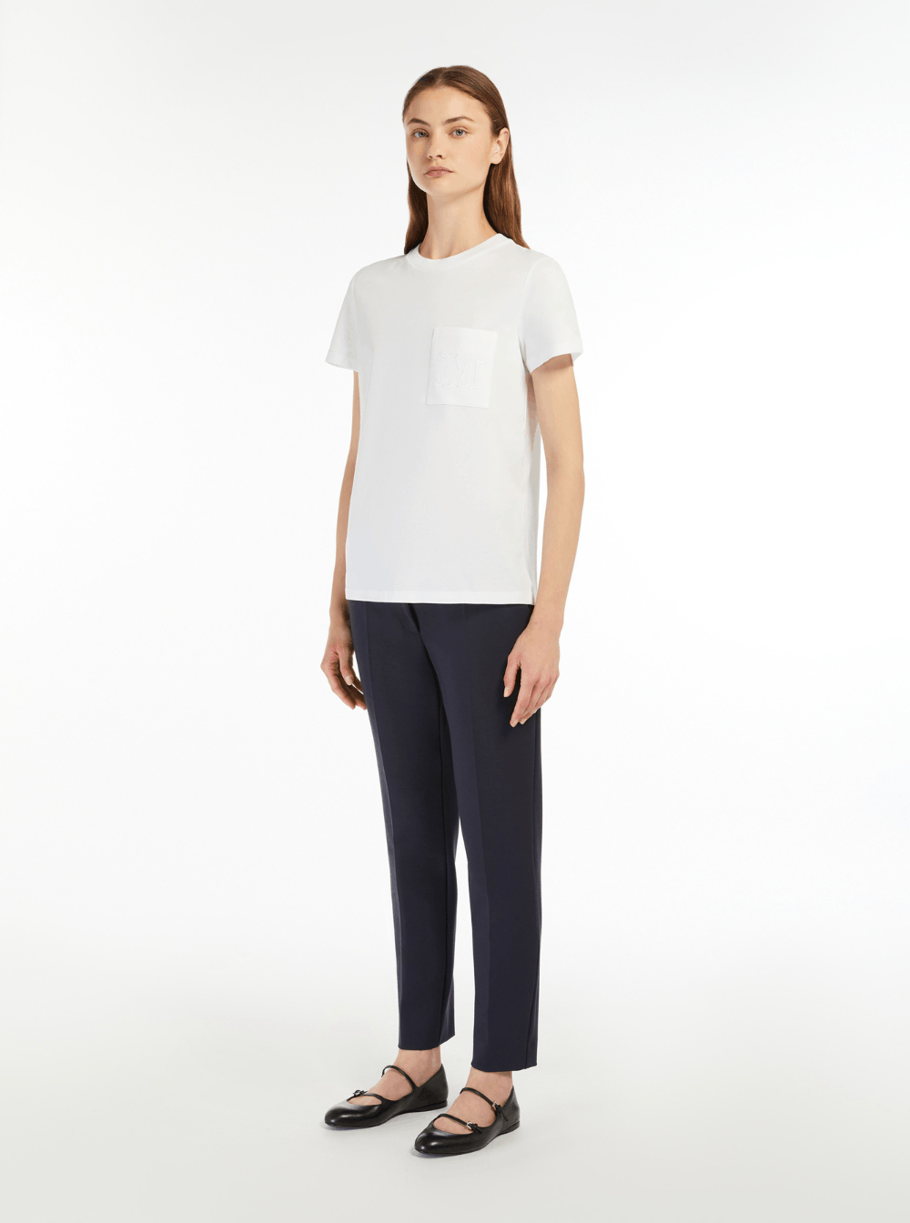 Max Mara 'Papaia' White Crewneck T-Shirt with Tonal Logo Embroidery on the Front in Cotton Woman Size L / US 10 / IT 46 - 4 Thumbnail
