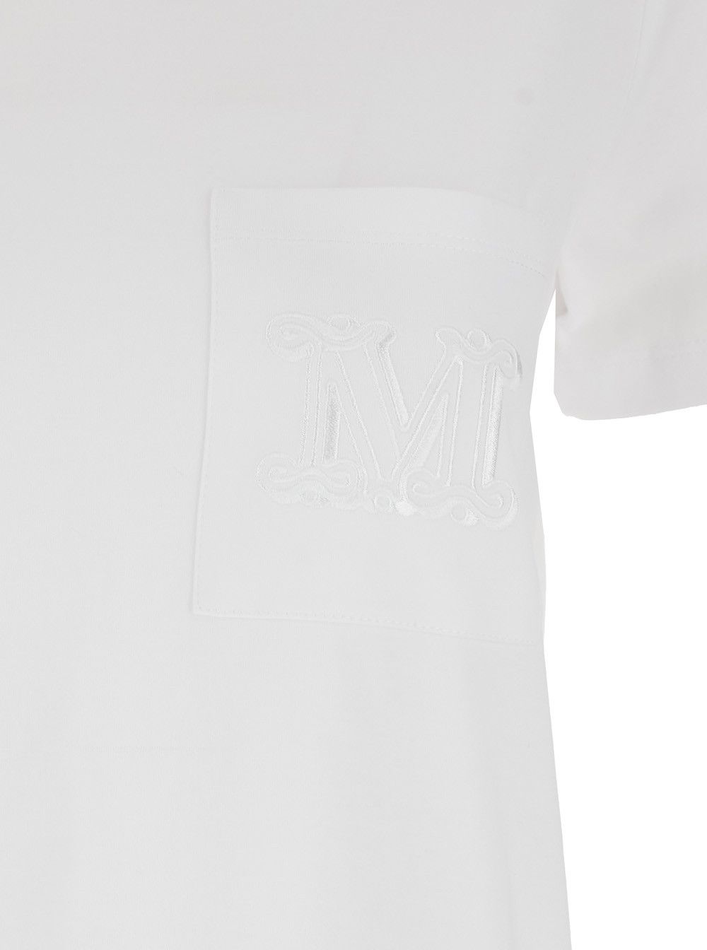 Max Mara 'Papaia' White Crewneck T-Shirt with Tonal Logo Embroidery on the Front in Cotton Woman Size S / US 4 / IT 40 - 3 Thumbnail
