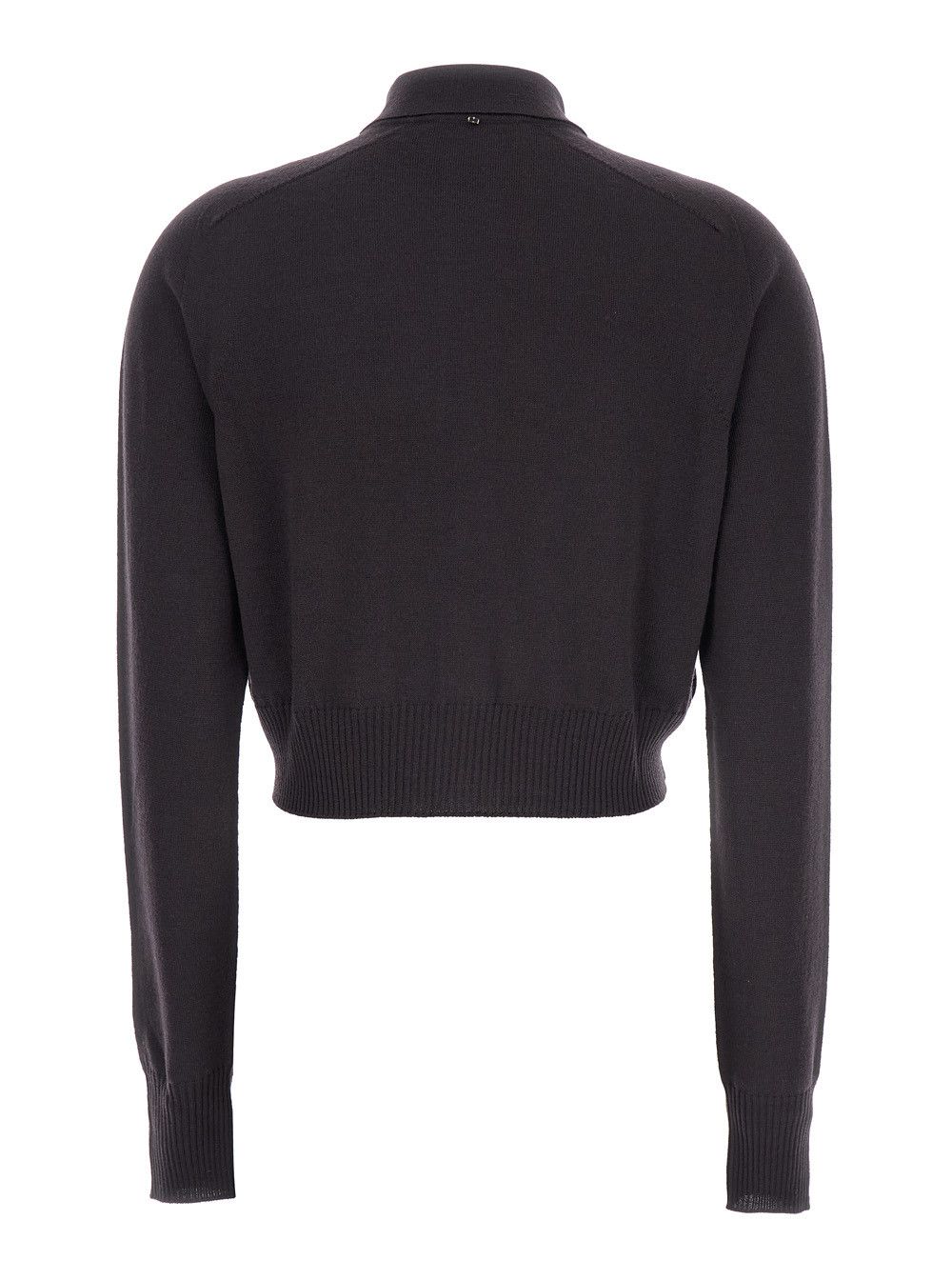 Sportmax 'Perseo' Black Cropped Cardigan with Button Down Collar and Ribbed Trims in Wool Woman Size M / US 6-8 / IT 42-44 - 2 Thumbnail