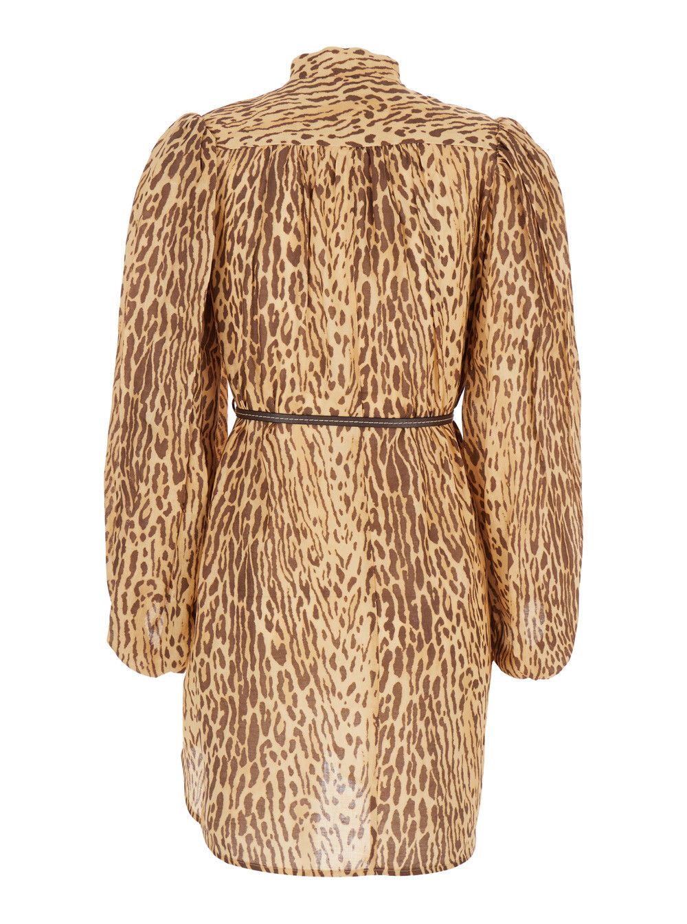 Zimmermann 'Cascadian' Beige Tunic Dress with Stand-Up Collar and All-Over Leopard Print in Linen Woman Size S / US 4 / IT 40 - 2 Thumbnail