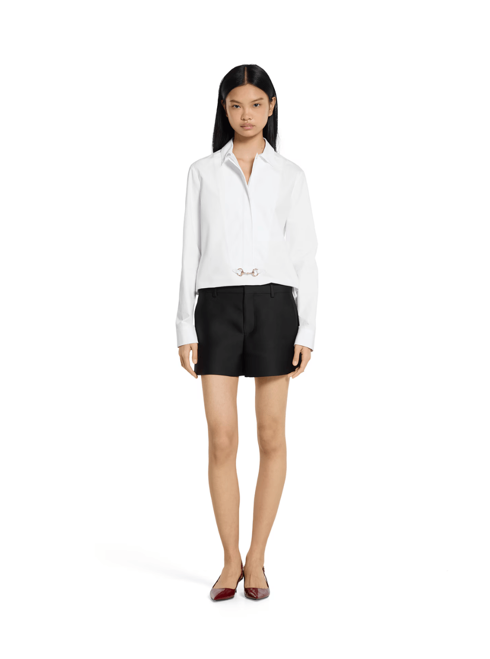 Gucci White Shirt with Pointed Collar with Tie Detail and Horsebit in Cotton Woman Size M / US 6-8 / IT 42-44 - 4 Thumbnail