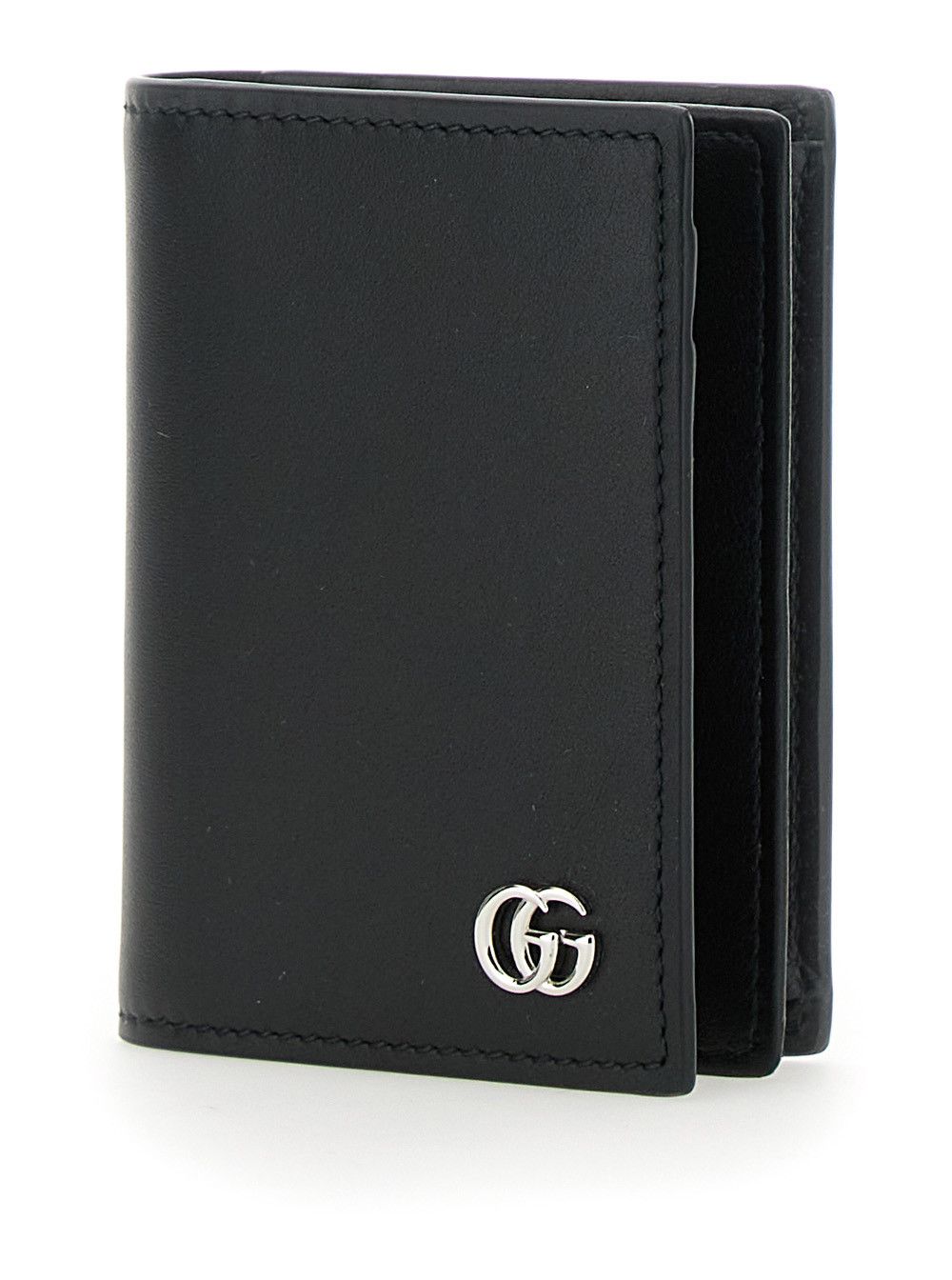 Black Card Holder with Double G Detail on the Front in Leather Man