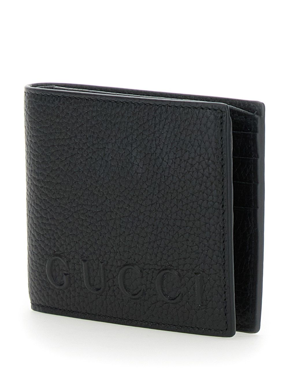 Gucci Black Bi-Fold Wallet with Embossed Logo Lettering on the Front in Grained Leather Man Size ONE SIZE - 2 Thumbnail