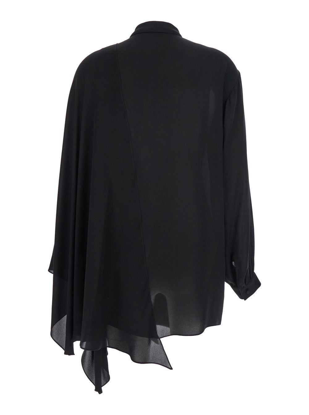 Balenciaga Black Blouse with Pussybow Collar and Asymmetric Design in Silk Woman Size S / US 4 / IT 40 - 2 Thumbnail