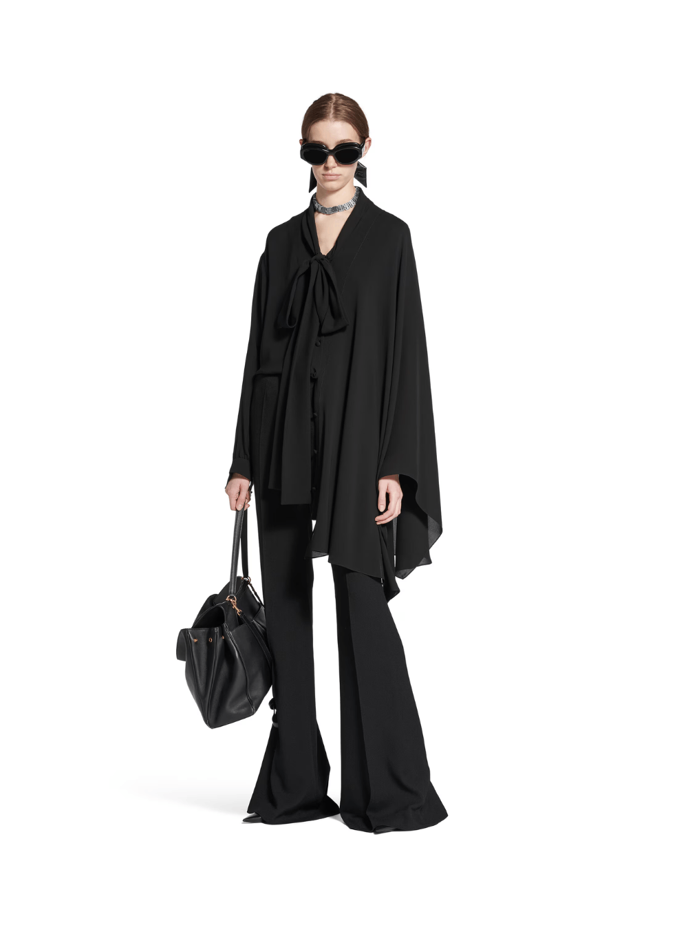 Balenciaga Black Blouse with Pussybow Collar and Asymmetric Design in Silk Woman Size M / US 6-8 / IT 42-44 - 4 Thumbnail