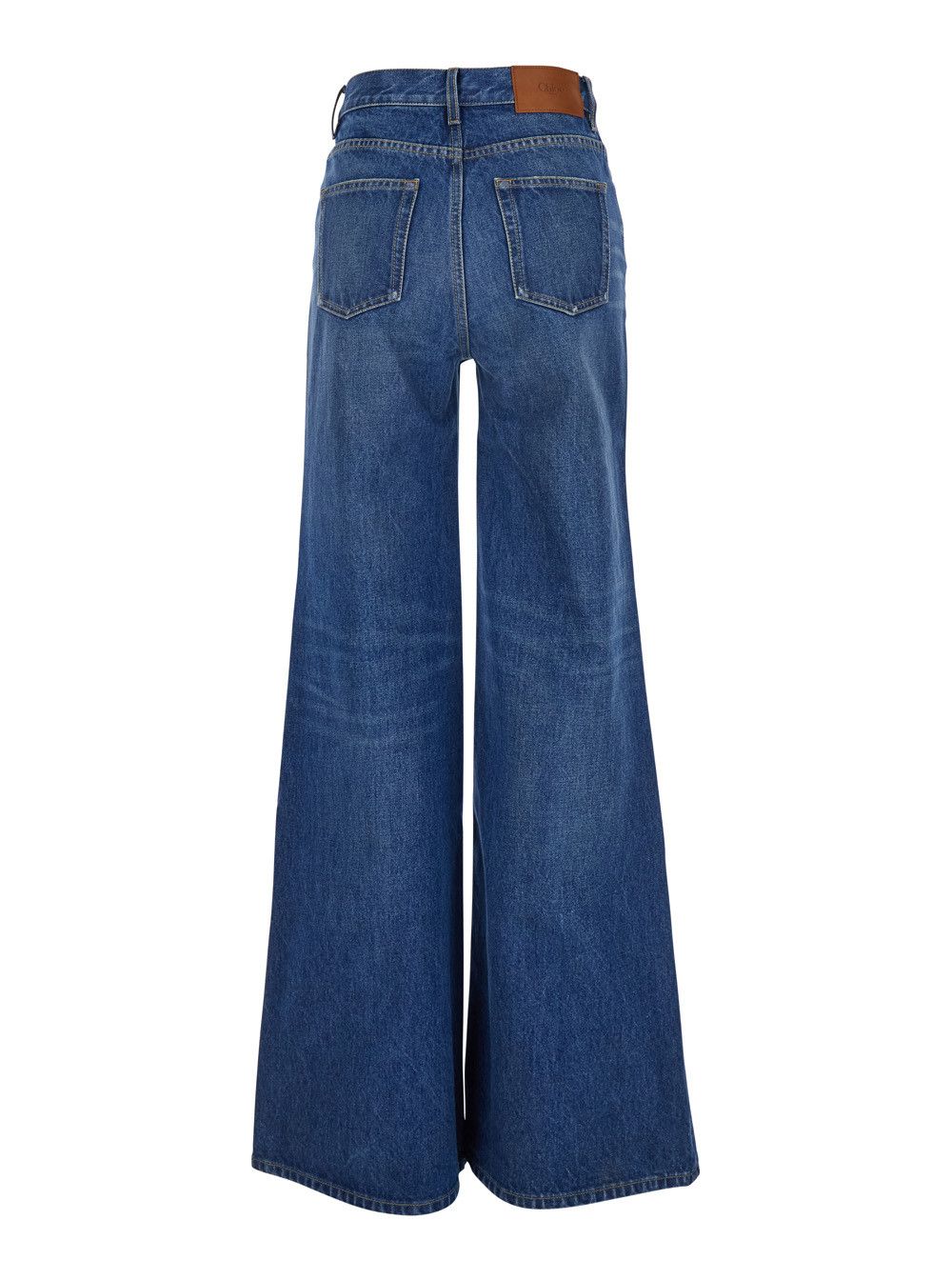 Chloe Blue HIgh Waisted Jeans with Wide Leg and Logo Patch on the Rear in Denim Woman Size 29" - 2 Thumbnail