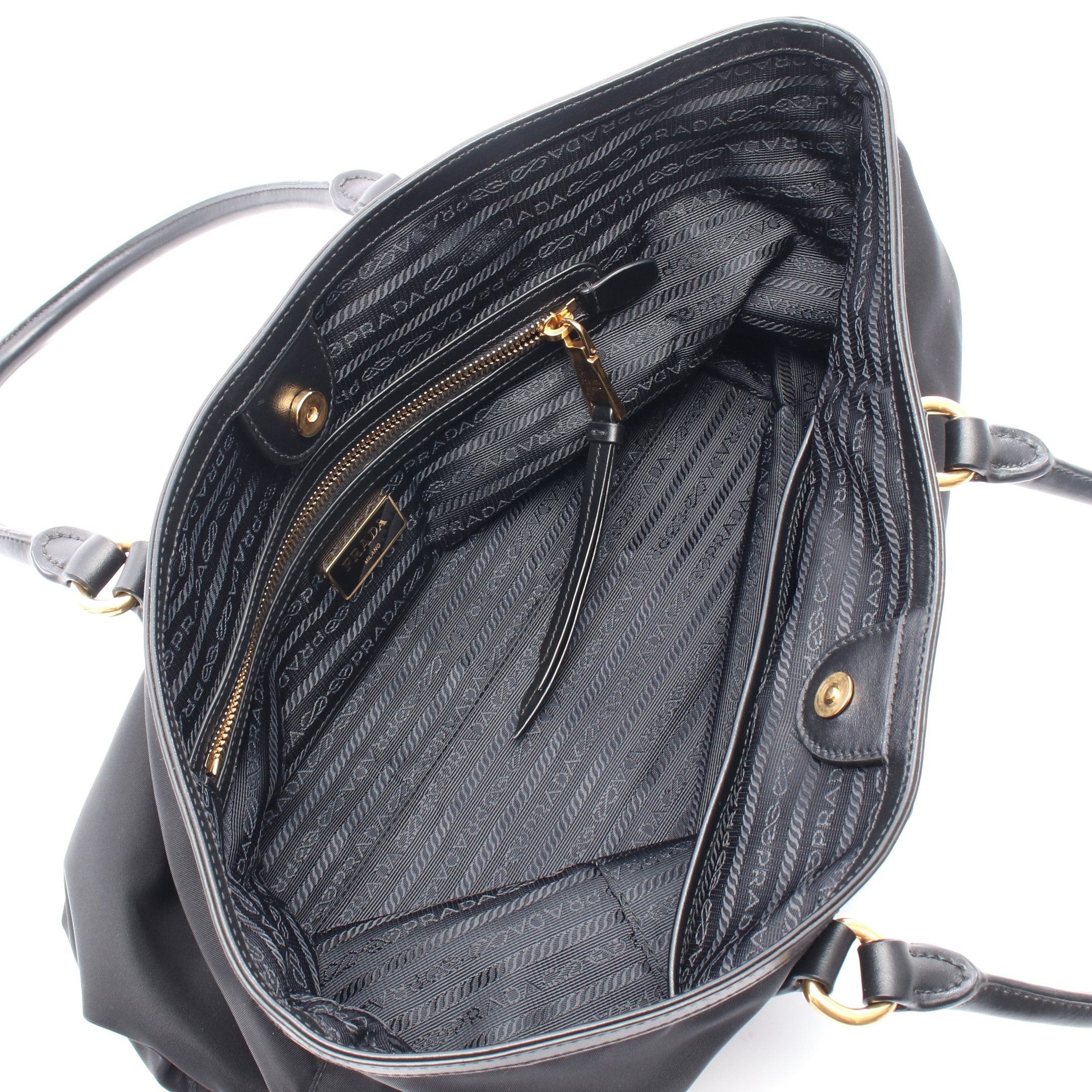 Prada Prada Logo Jacquard Shoulder Bag Tote Nylon Leather Black Size ONE SIZE - 3 Thumbnail