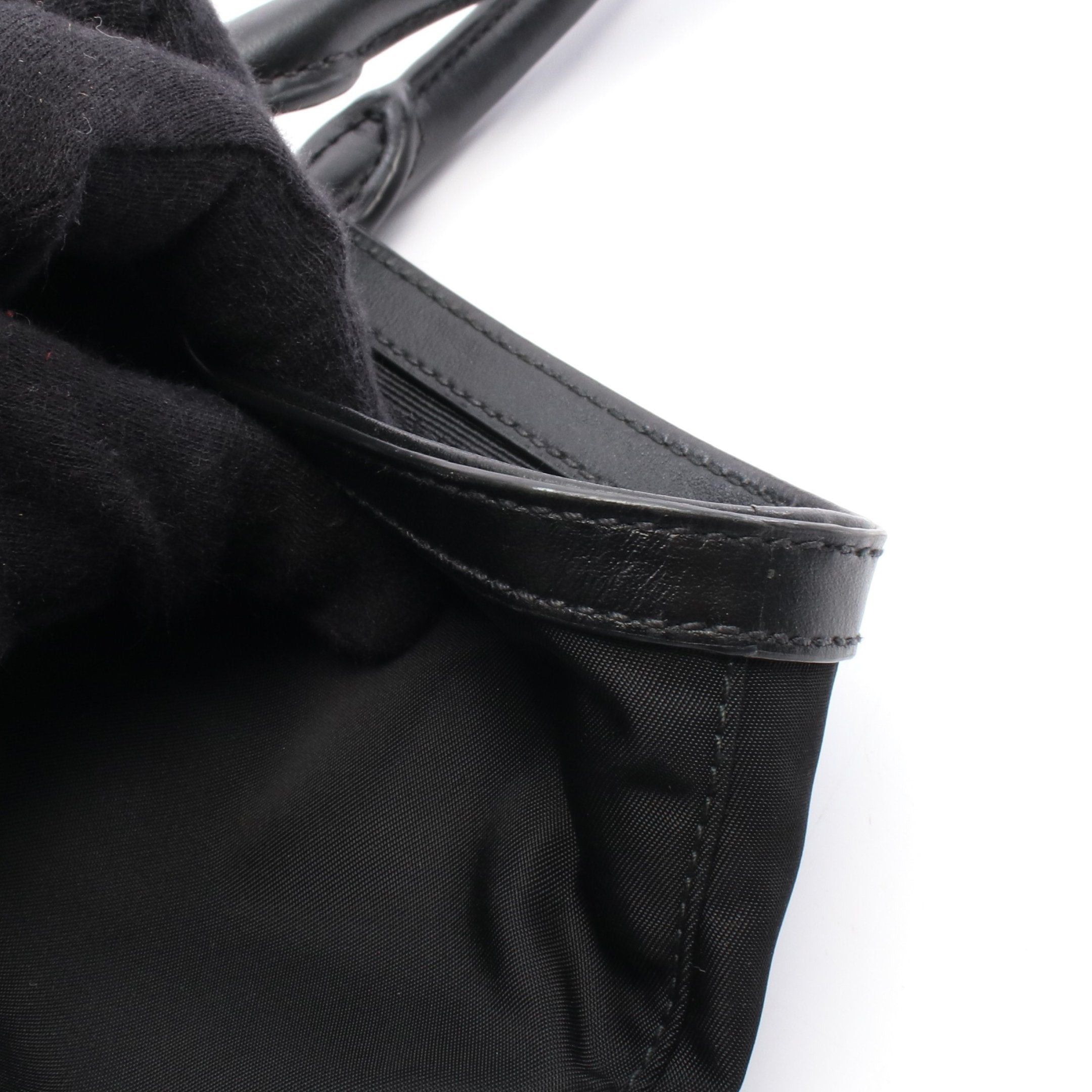 Prada Prada Logo Jacquard Shoulder Bag Tote Nylon Leather Black Size ONE SIZE - 6 Thumbnail