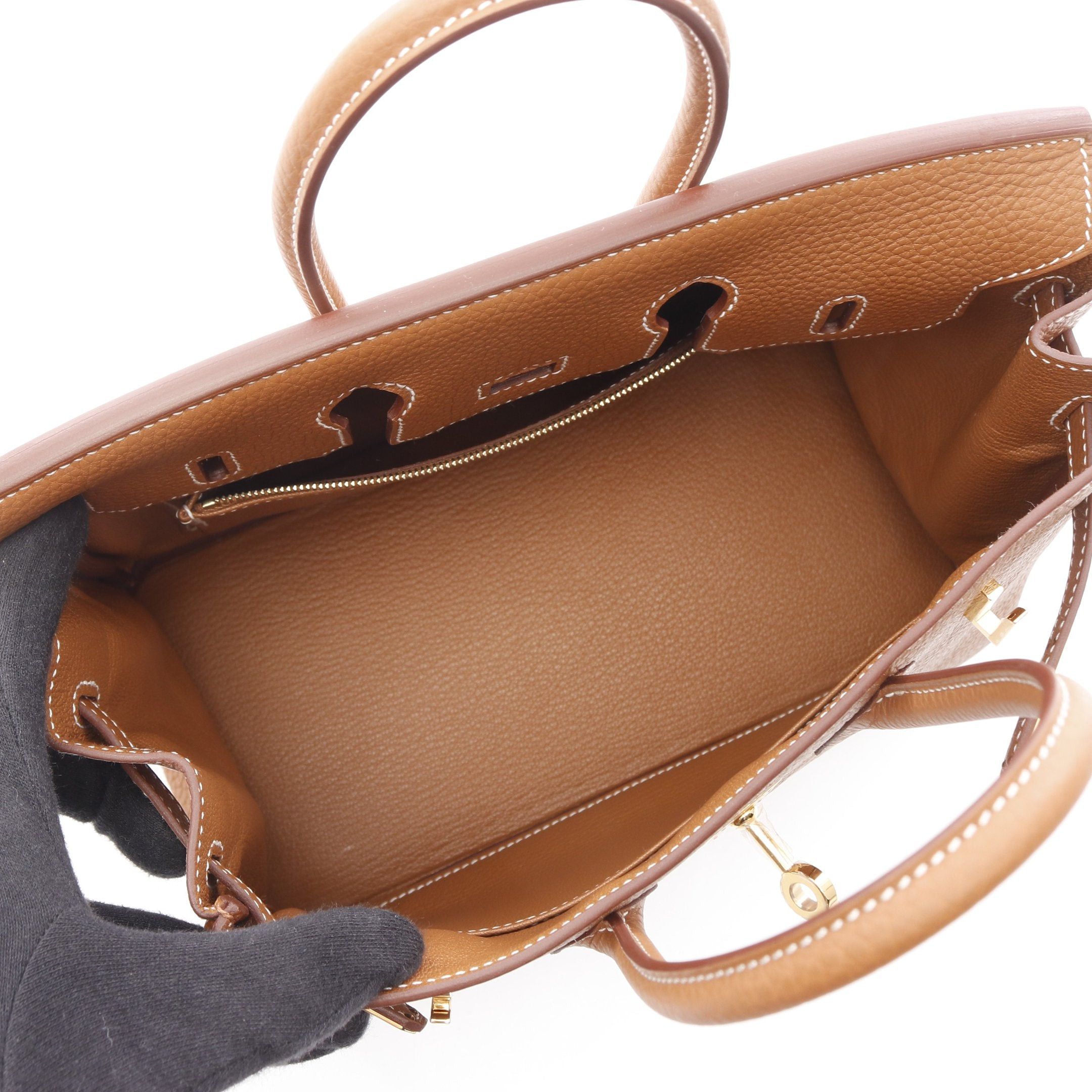 Hermes Hermes Birkin 25 Gold Handbag Togo Brown Hardware Double Engraved Size ONE SIZE - 3 Thumbnail