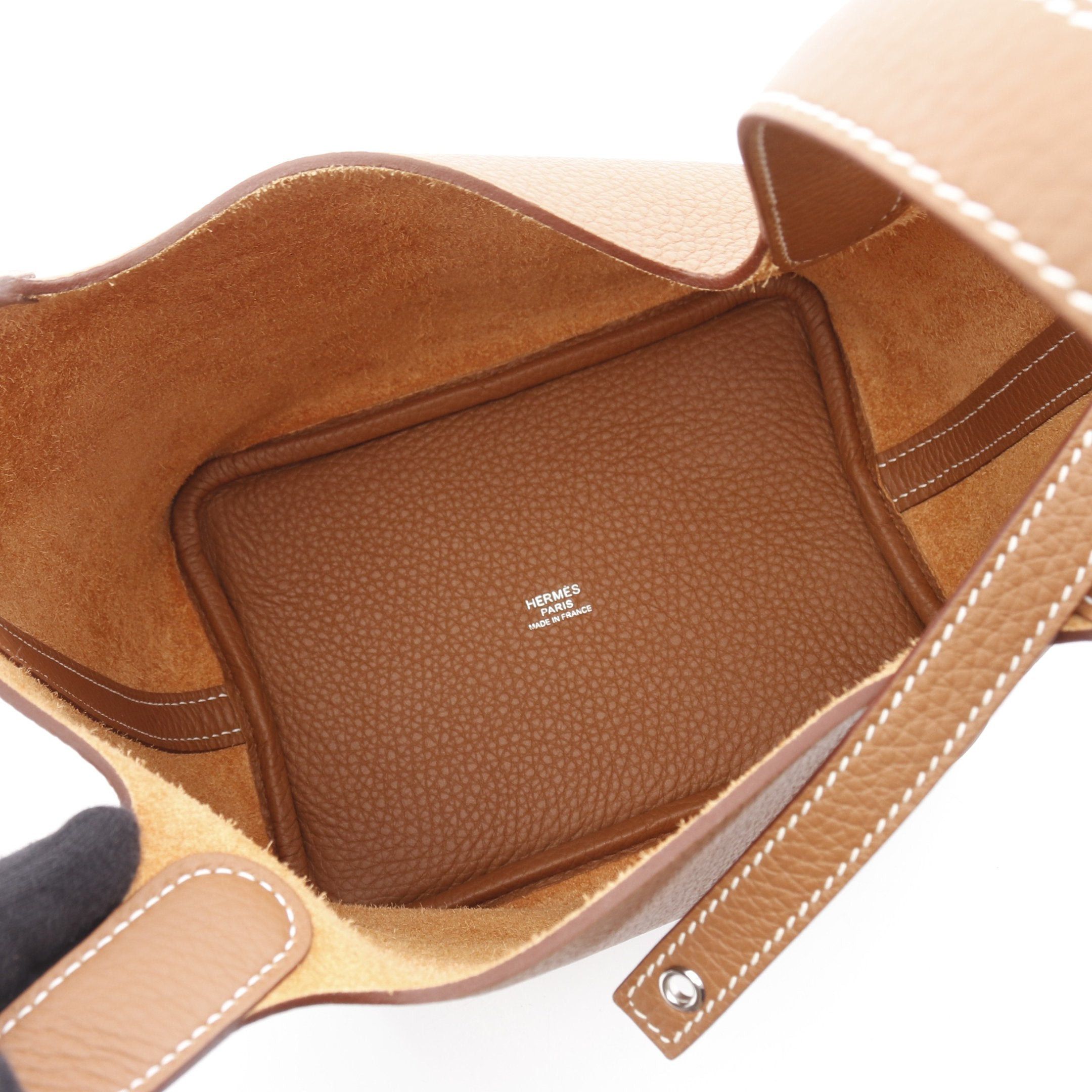 Hermes Hermes Picotane Pm Gold Handbag Clemence Leather Brown Silver Hardware K Stamp Size ONE SIZE - 3 Thumbnail