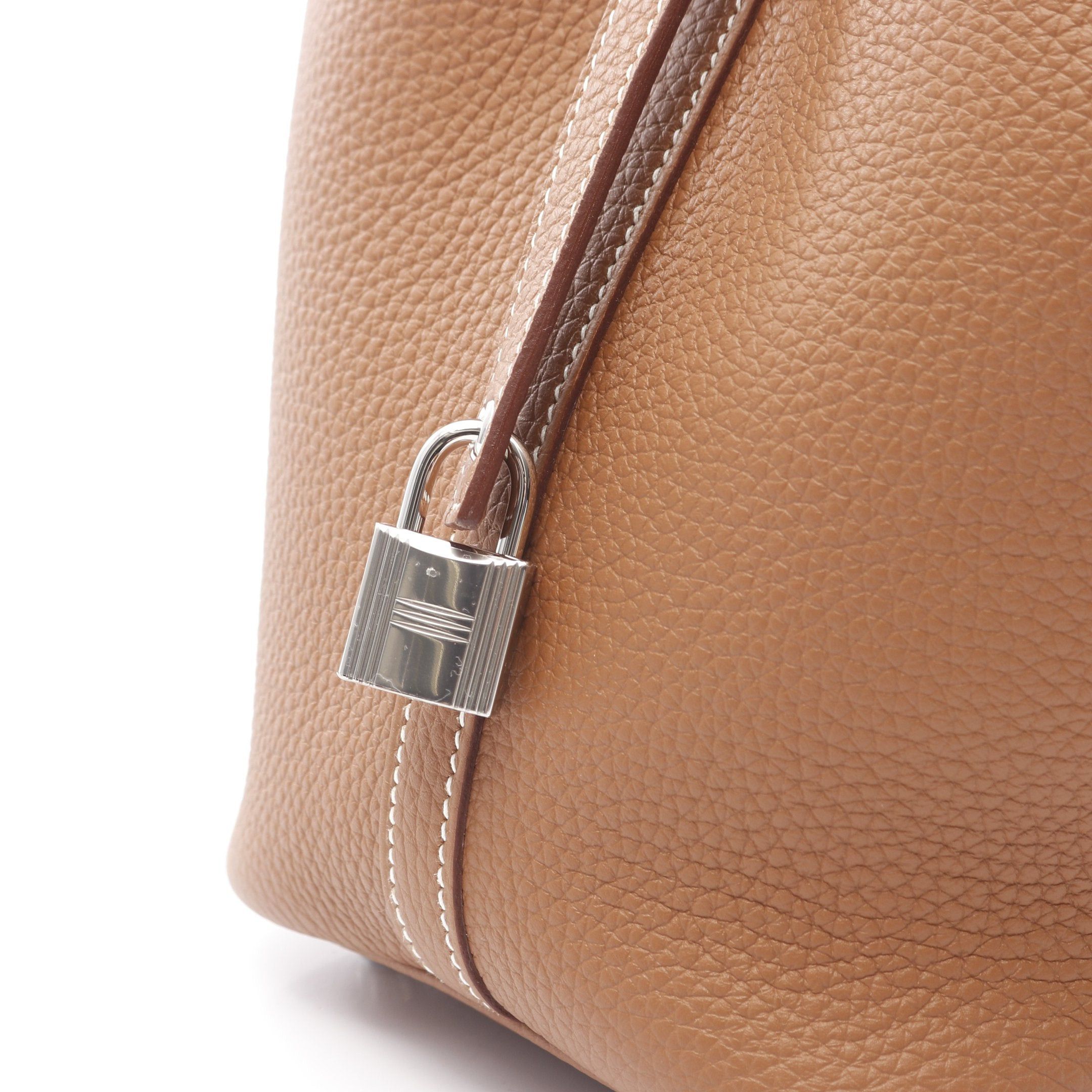 Hermes Hermes Picotane Pm Gold Handbag Clemence Leather Brown Silver Hardware K Stamp Size ONE SIZE - 6 Thumbnail