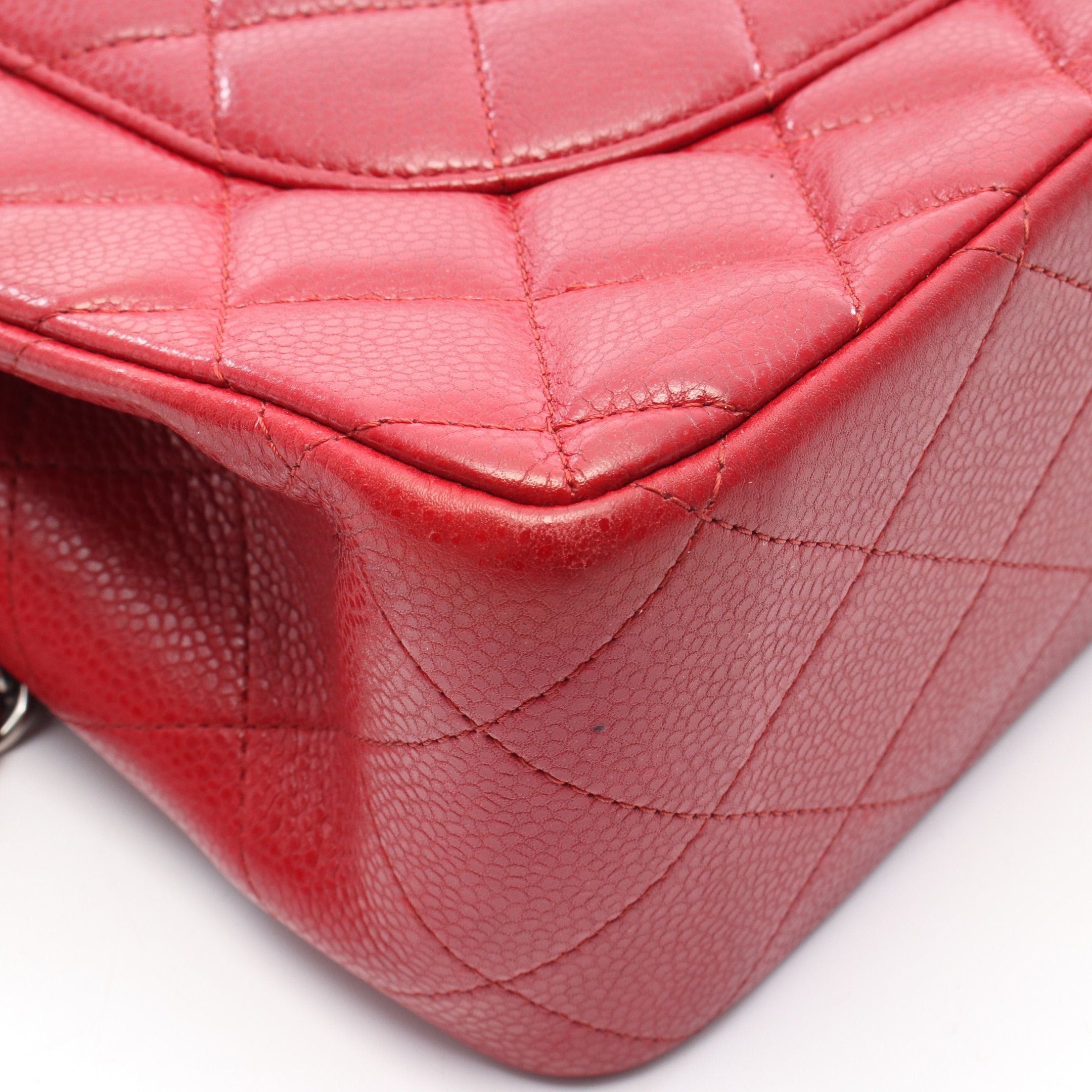 Chanel Chanel Decamatlassé 30 Classic Large Double Flap Chain Shoulder Bag Caviar Skin Red Silver Hardware Size ONE SIZE - 8 Thumbnail