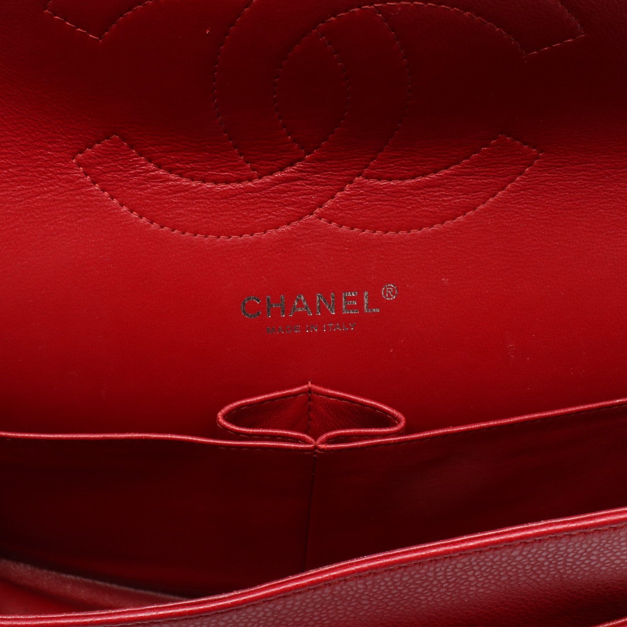 Chanel Chanel Decamatlassé 30 Classic Large Double Flap Chain Shoulder Bag Caviar Skin Red Silver Hardware Size ONE SIZE - 4 Thumbnail