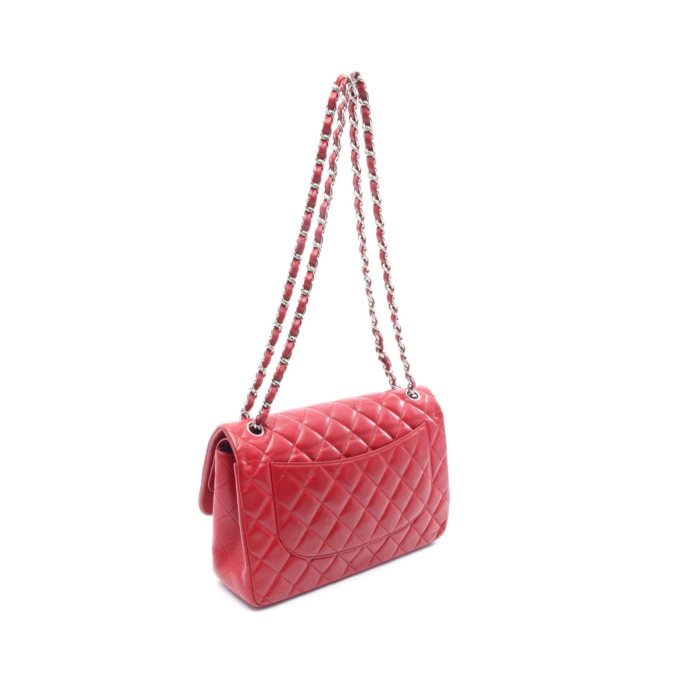 Chanel Chanel Decamatlassé 30 Classic Large Double Flap Chain Shoulder Bag Caviar Skin Red Silver Hardware Size ONE SIZE - 2 Thumbnail