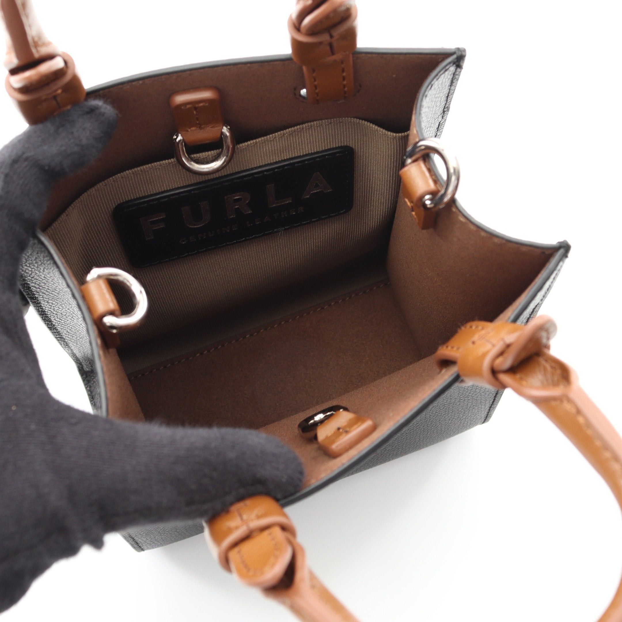 Furla Furla Varsity Style Handbag Leather Black Brown Size ONE SIZE - 3 Thumbnail