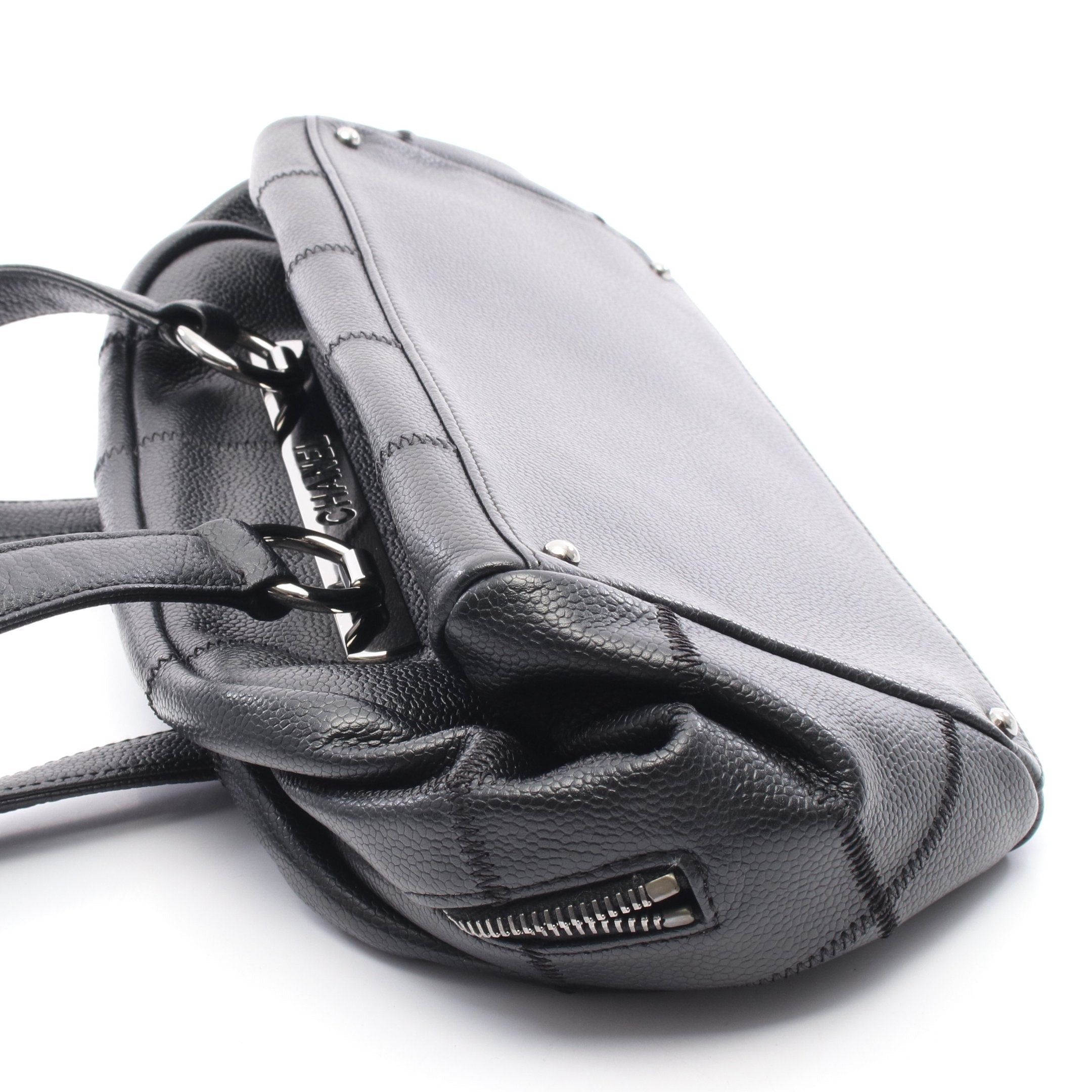 Chanel Chanel Chocolate Bar Mini Boston Bag Caviar Skin Black Silver Hardware Size ONE SIZE - 6 Thumbnail