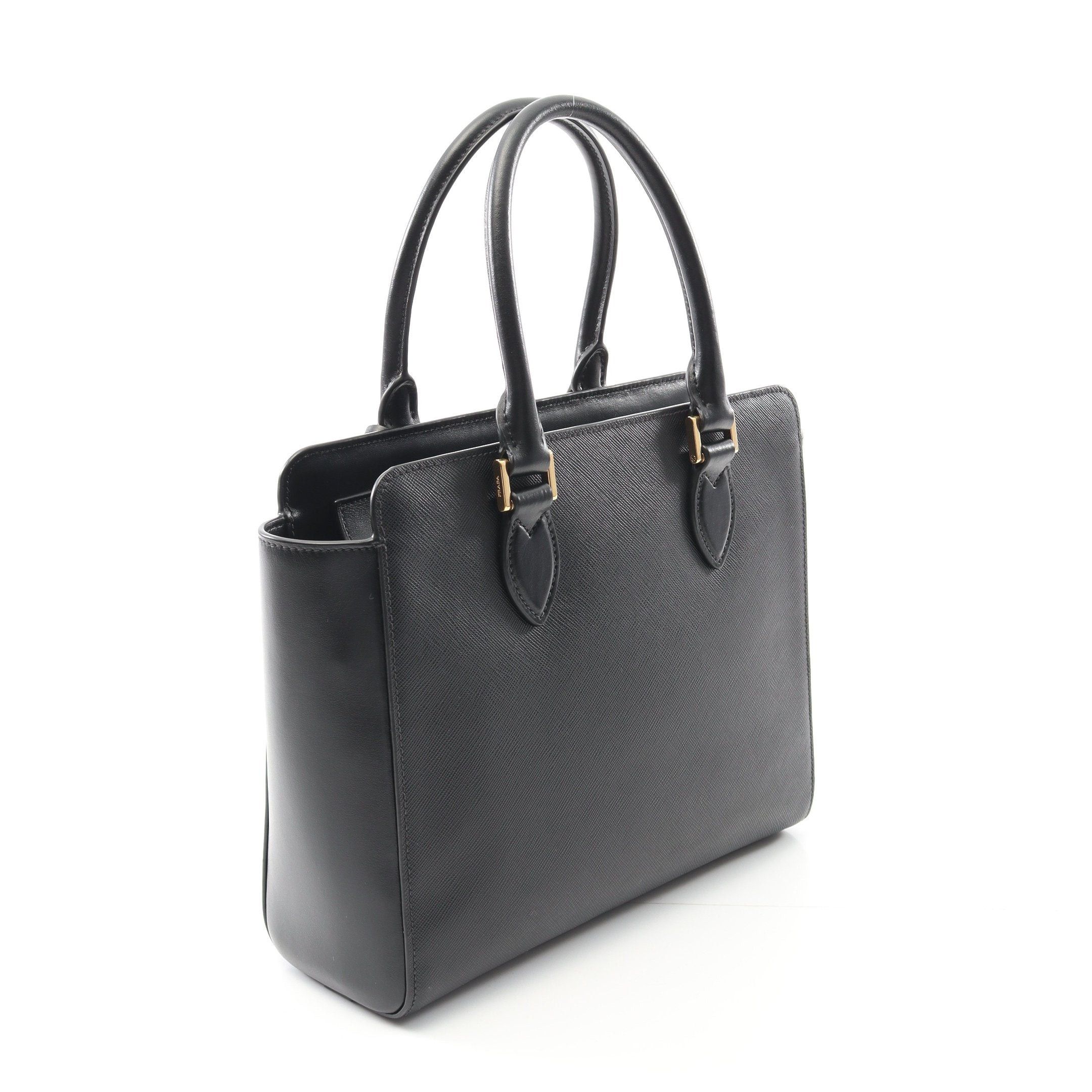 Prada Prada Saffiano+Soft Calf Handbag Leather Black Size ONE SIZE - 2 Thumbnail