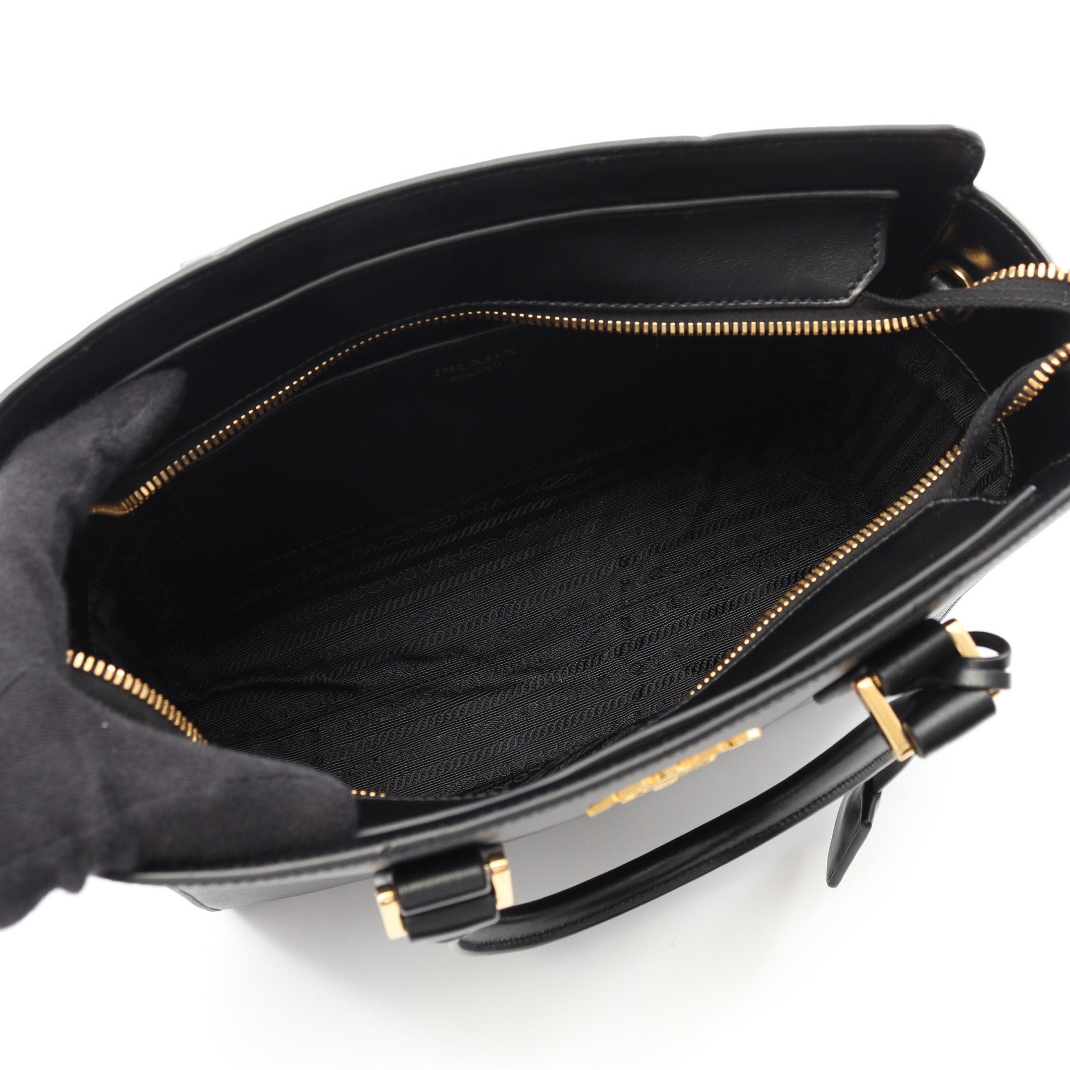 Prada Prada Saffiano+Soft Calf Handbag Leather Black Size ONE SIZE - 3 Thumbnail
