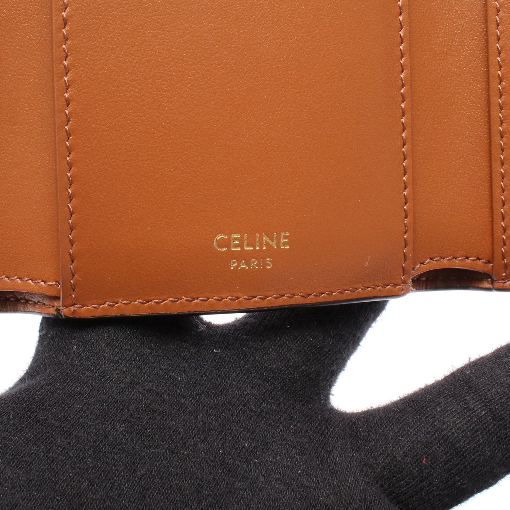 Celine Celine Fine Strap Wallet Nino Triomphe Trifold Compact Leather Brown Size ONE SIZE - 4 Thumbnail