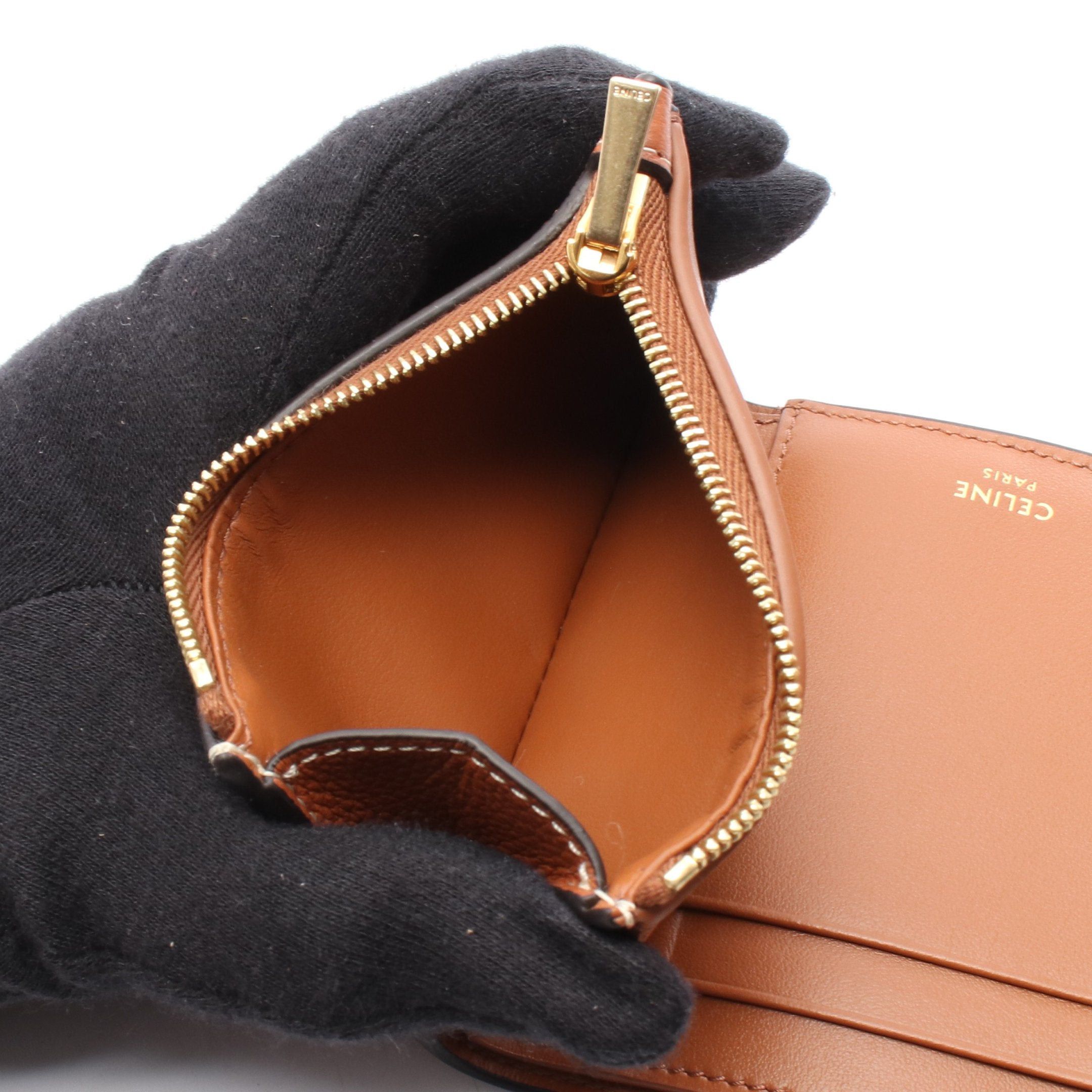 Celine Celine Fine Strap Wallet Nino Triomphe Trifold Compact Leather Brown Size ONE SIZE - 6 Thumbnail