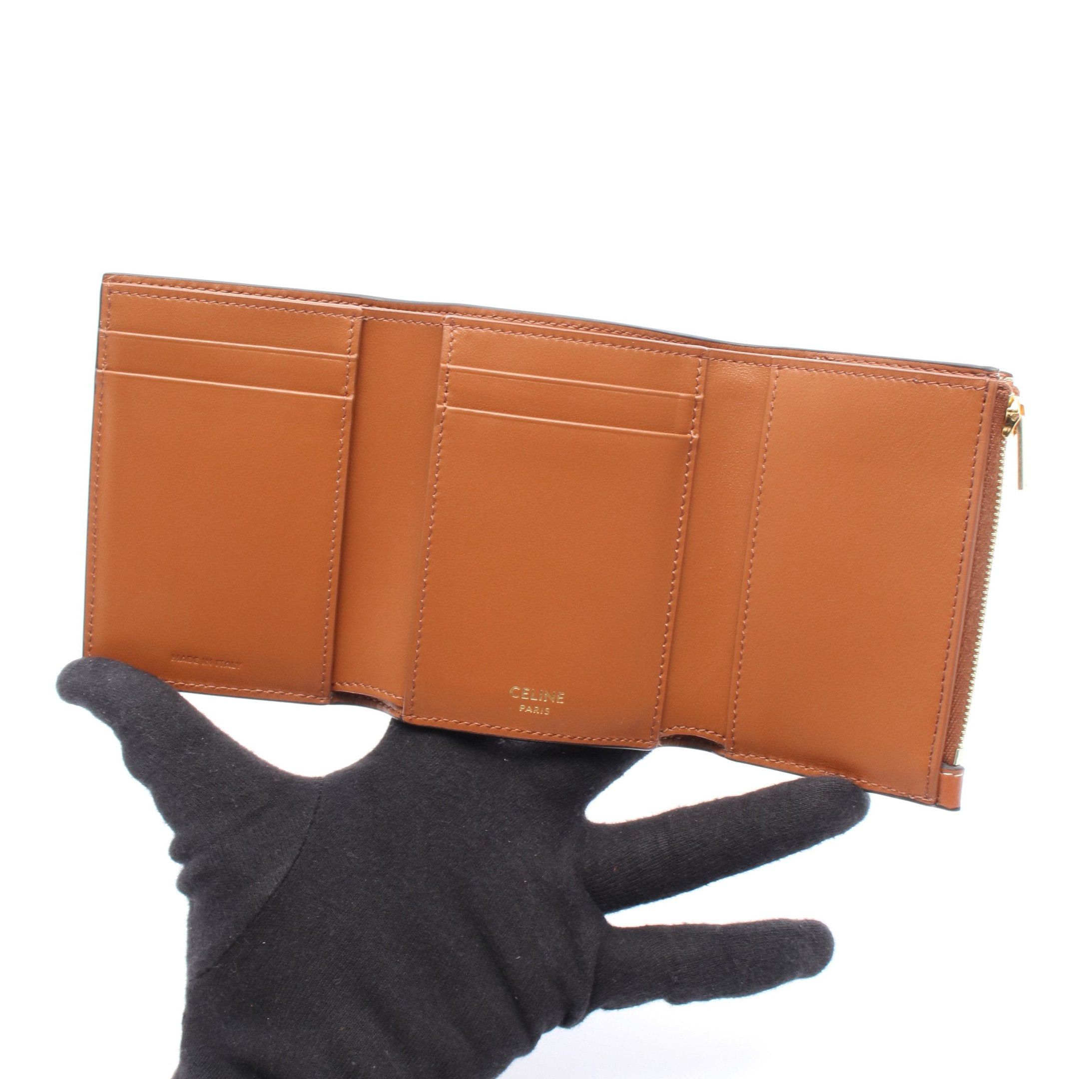 Celine Celine Fine Strap Wallet Nino Triomphe Trifold Compact Leather Brown Size ONE SIZE - 3 Thumbnail