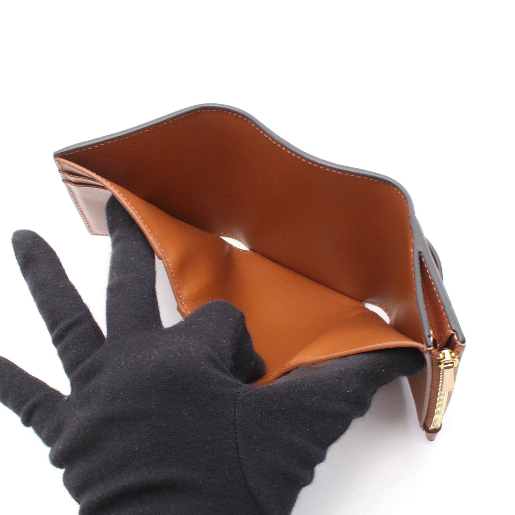 Celine Celine Fine Strap Wallet Nino Triomphe Trifold Compact Leather Brown Size ONE SIZE - 5 Thumbnail