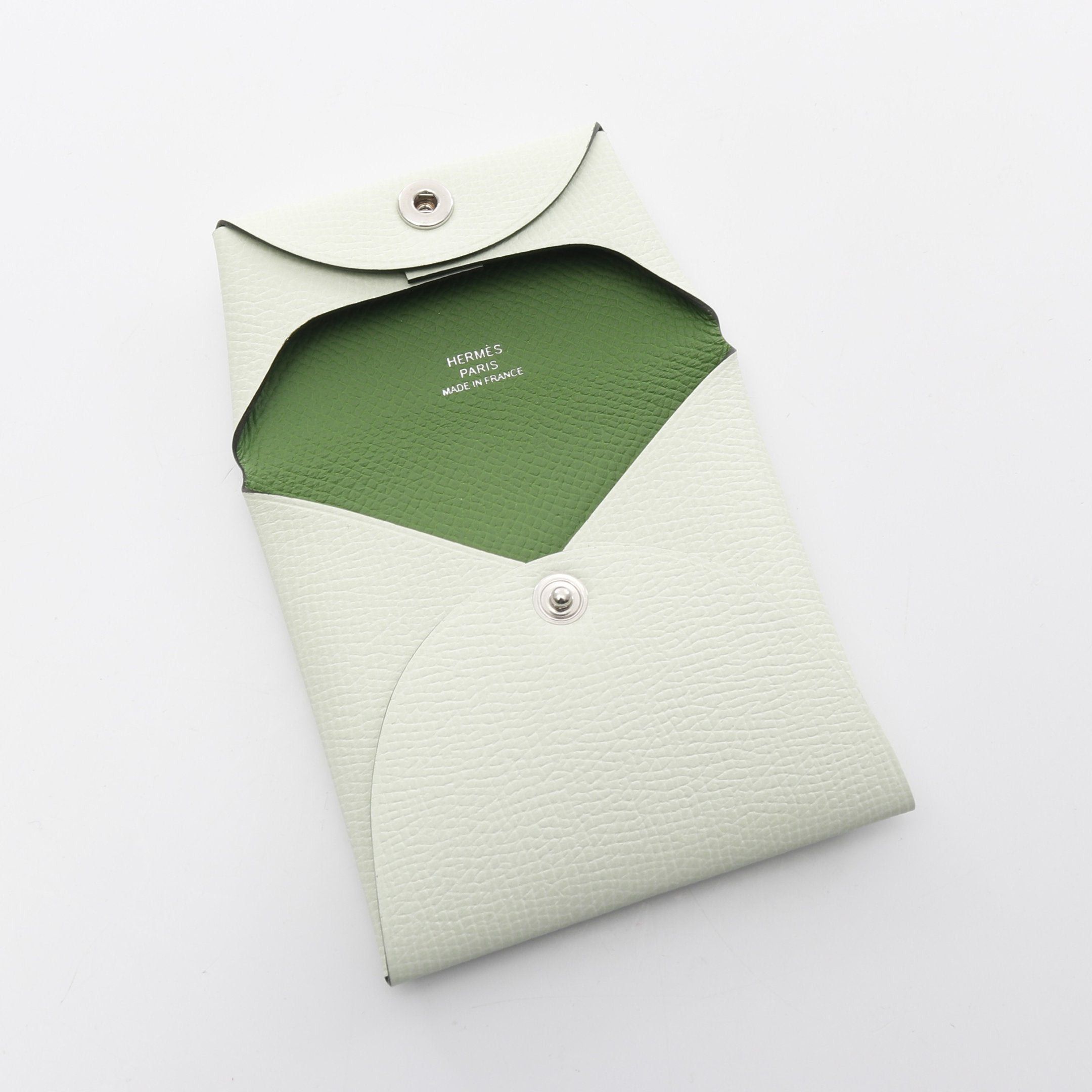 Hermes Hermes Bastia Verso Vert Fizz Veil Yucca Coin Purse Veau Epsom Light Green Silver Hardware Double Engraved Size ONE SIZE - 3 Thumbnail