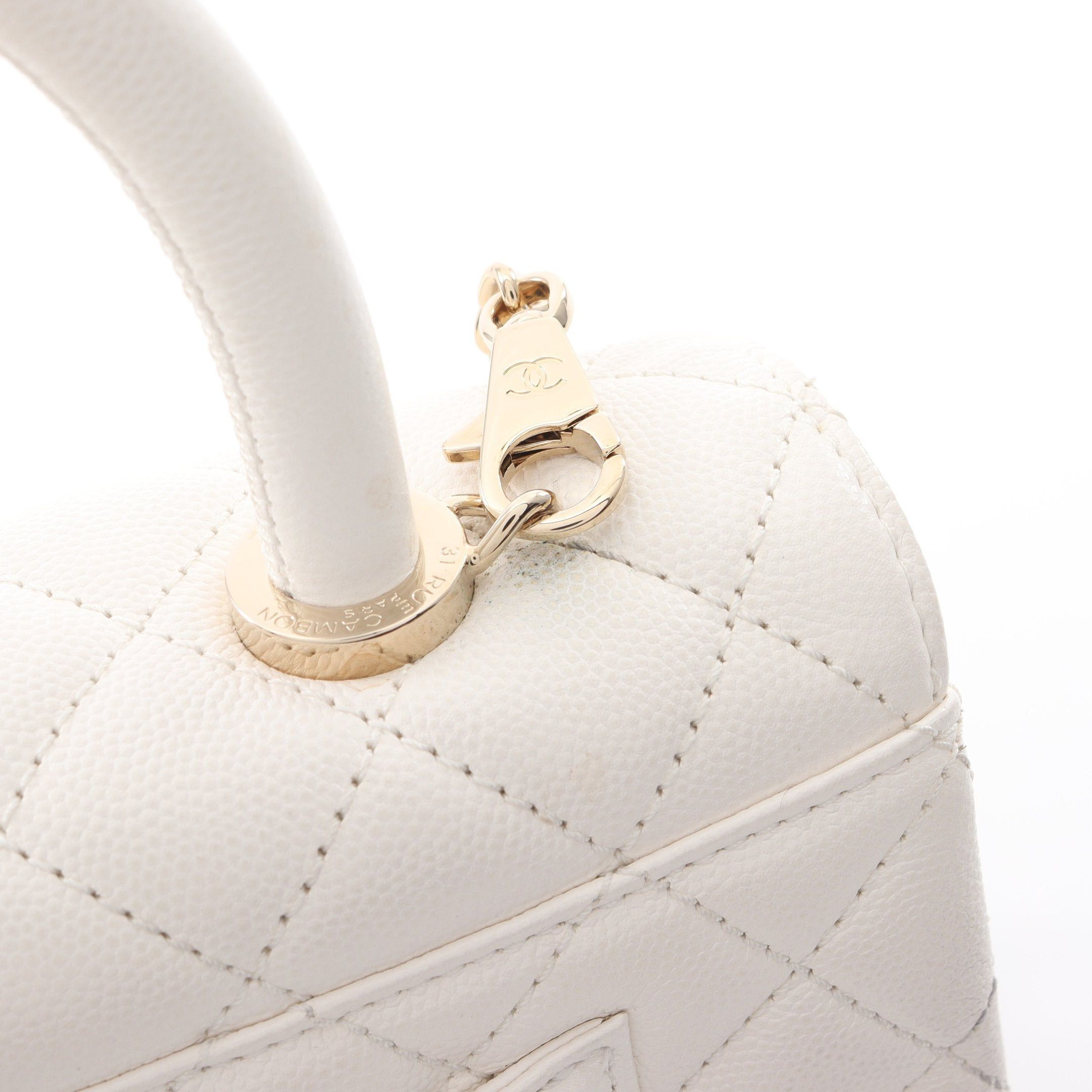 Chanel Chanel Coco Handle Flap Matelasse Handbag Caviar Skin White Gold Hardware Size ONE SIZE - 10 Thumbnail